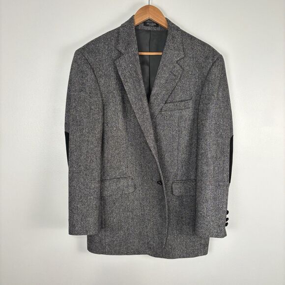 Stafford Sport Coat Mens 40R Gray Tweed Elbow Patches Lambswool Wool Academia